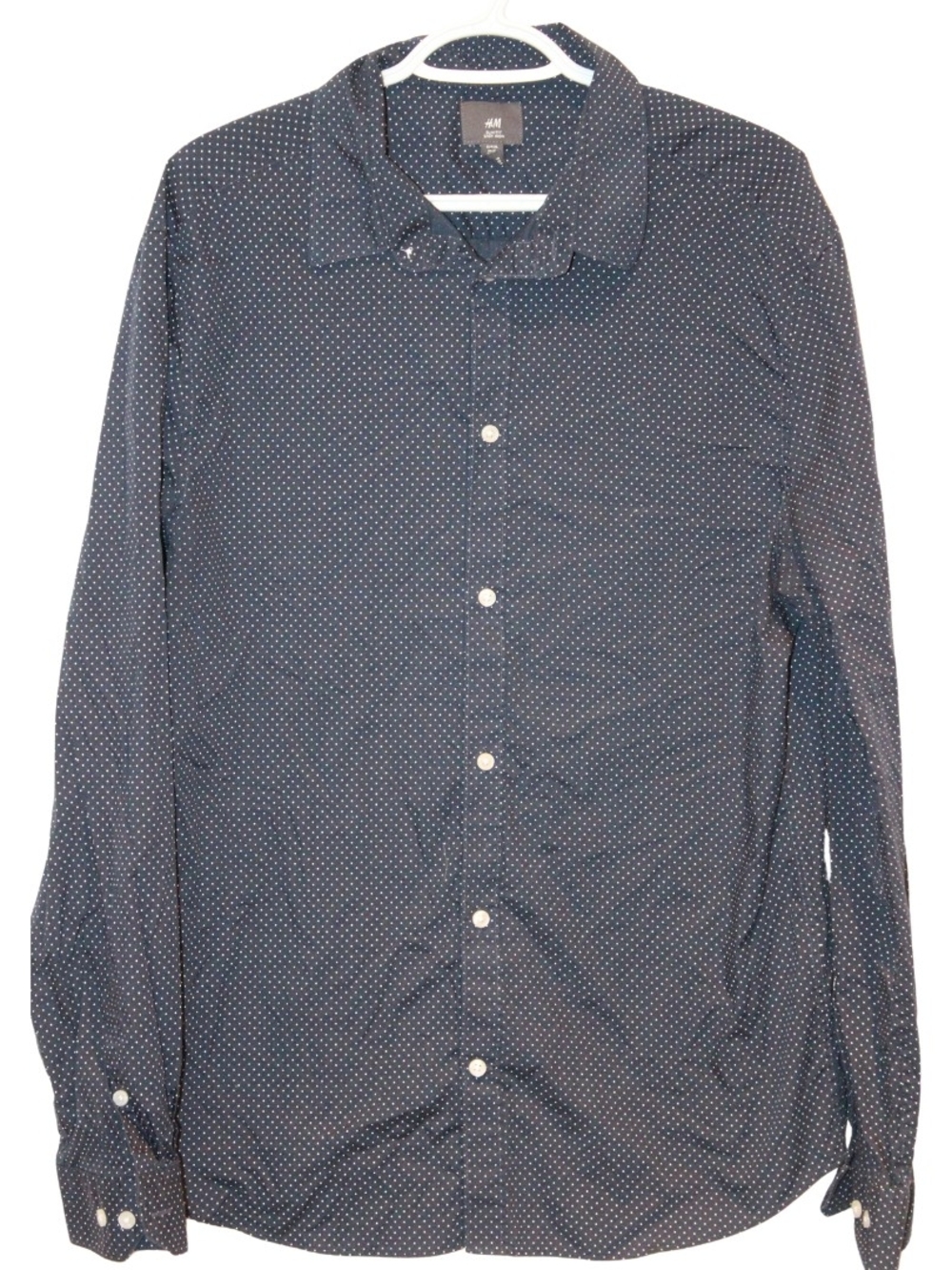 2/$25 🏷 H&M Navy & White Polka Dot Dress Shirt Size XL (slim fit)
